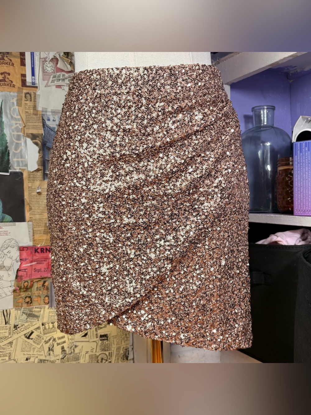 Rose Gold Sequin Mini Skirt